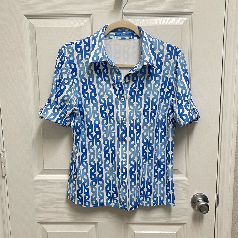 J. Mclaughlin Blue Pattern Button Down Top - image 1